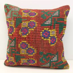Handmade Kilim Pillow Cover 20x20, Turkish Wool Cushion - thumbnail 2