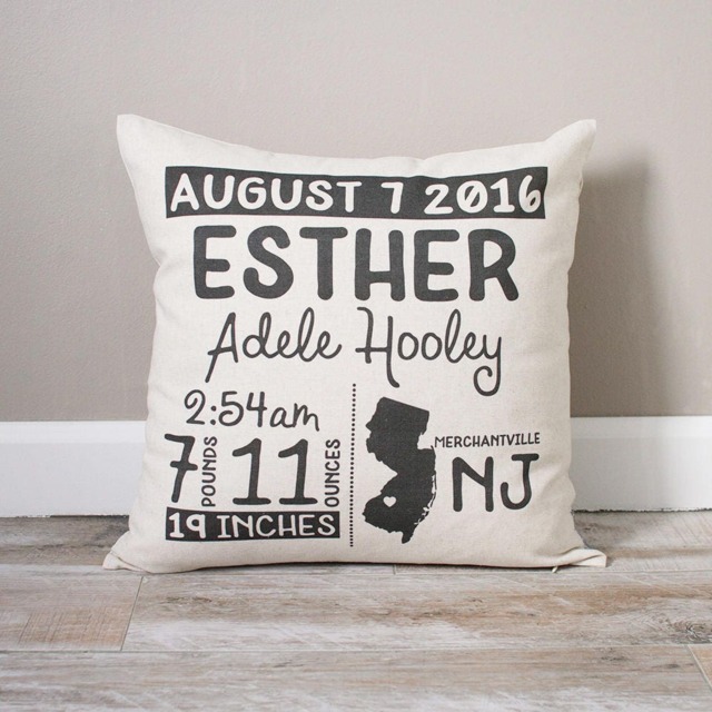Personalized Birth Announcement Linen Pillow - Baby Stats Keepsake - image 1