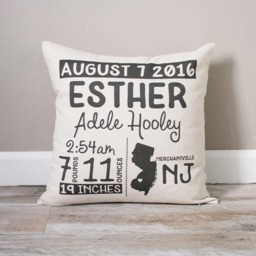 Personalized Birth Announcement Linen Pillow - Baby Stats Keepsake - thumbnail 1