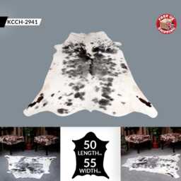 Genuine Black & White Cowhide Rug - Natural Hair On Hide Area Luxury Western Farmhouse Home Decor - 50x55 Inches - thumbnail 2