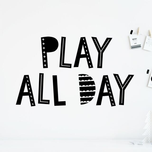 Play All Day Wall Decal - Scandinavian Decal, Playroom Scandi Style Playroom, Kids Room, Decals - image 1