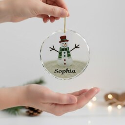 Personalized Snowman Seaglass Ornament, Ceramic Family Christmas Gift, Coastal Tree Decoration - thumbnail 3
