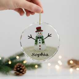 Personalized Snowman Seaglass Ornament, Ceramic Family Christmas Gift, Coastal Tree Decoration - thumbnail 4