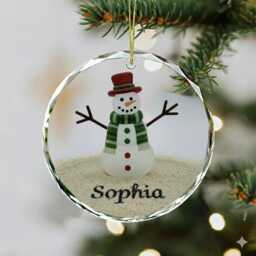 Personalized Snowman Seaglass Ornament, Ceramic Family Christmas Gift, Coastal Tree Decoration