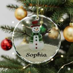 Personalized Snowman Seaglass Ornament, Ceramic Family Christmas Gift, Coastal Tree Decoration - thumbnail 2