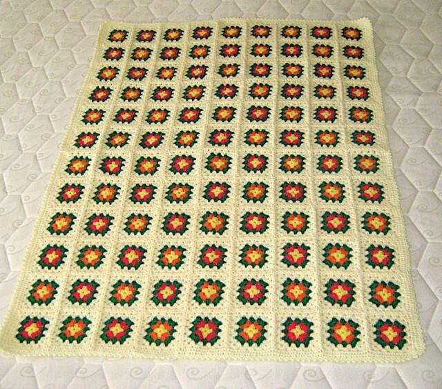 Pale Yellow Granny Square Afghan Crochet Baby Blanket Soft Wrap Handmade, Warm & Cozt - image 1