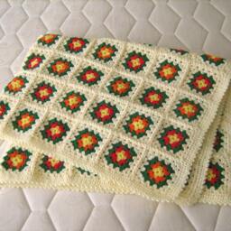 Pale Yellow Granny Square Afghan Crochet Baby Blanket Soft Wrap Handmade, Warm & Cozt - thumbnail 3