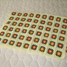 Pale Yellow Granny Square Afghan Crochet Baby Blanket Soft Wrap Handmade, Warm & Cozt - thumbnail 4