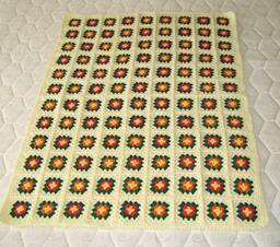 Pale Yellow Granny Square Afghan Crochet Baby Blanket Soft Wrap Handmade, Warm & Cozt - thumbnail 1
