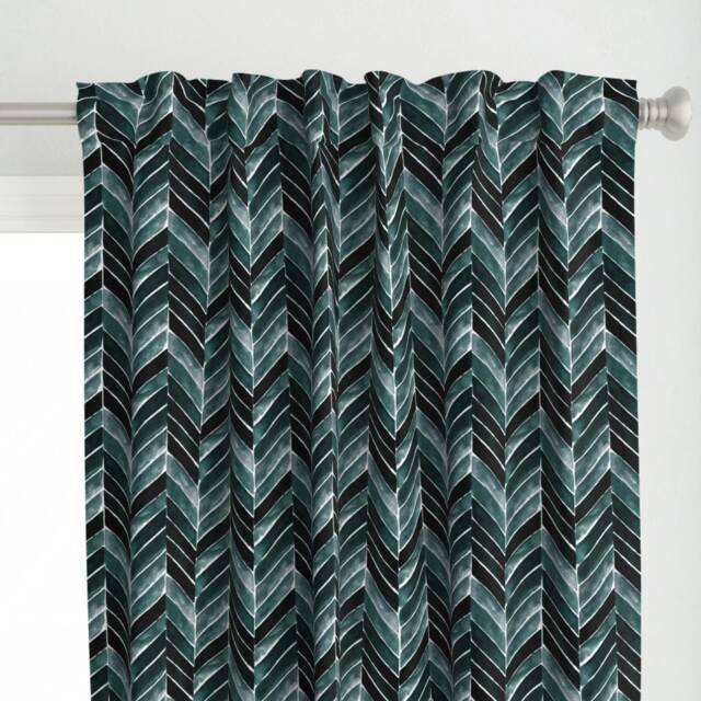 Teal Chevron Stripe Curtain Panel - Herringbone Green Blue Watercolor Custom Deep By Crystal_Walen - image 1