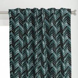 Teal Chevron Stripe Curtain Panel - Herringbone Green Blue Watercolor Custom Deep By Crystal_Walen
