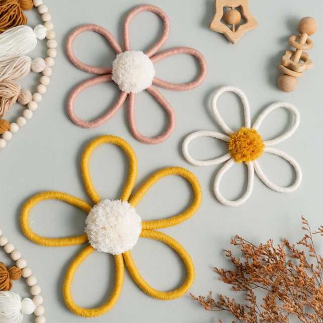 Macrame Flower Nursery Decor, Boho Wall Art For Baby Girl Room, First Birthday Gift, Handmade Decor U03 - image 1