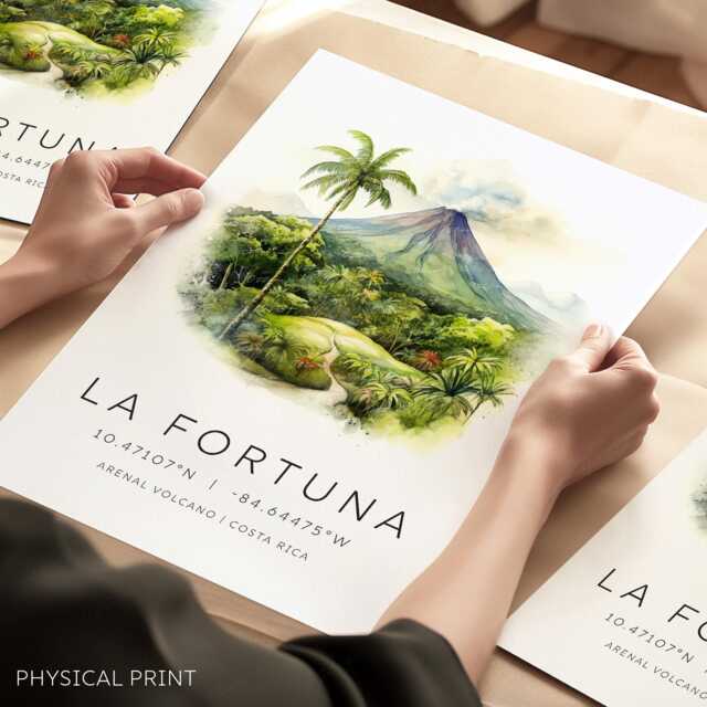 Costa Rica Travel Poster, La Fortuna Print, Arenal Volcano, Gifts, Wall Art, Decor, Gifts - image 1