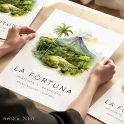 Costa Rica Travel Poster, La Fortuna Print, Arenal Volcano, Gifts, Wall Art, Decor, Gifts - thumbnail 1