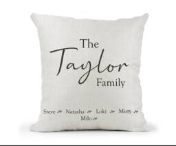 Personalised Family Surname Cushion, Watercolour, , New Home Gift, Baby Grey Hearts - thumbnail 1