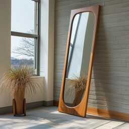 Asymmetrical Solid Wood Mirror - Organic Wall Frame Rustic Bathroom & Living Room Decor Wabi Sabi Style Full-Length Mirror - thumbnail 3