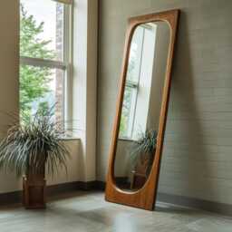 Asymmetrical Solid Wood Mirror - Organic Wall Frame Rustic Bathroom & Living Room Decor Wabi Sabi Style Full-Length Mirror - thumbnail 2