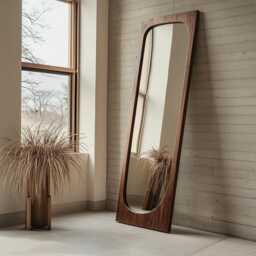 Asymmetrical Solid Wood Mirror - Organic Wall Frame Rustic Bathroom & Living Room Decor Wabi Sabi Style Full-Length Mirror