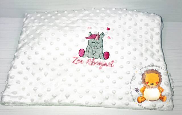 Luxury Baby Bubble Blanket in Pink/White/Blue With Name & Sleepy Unicorn Design, For Births, Christenings, Gifts, Birthdays - image 1