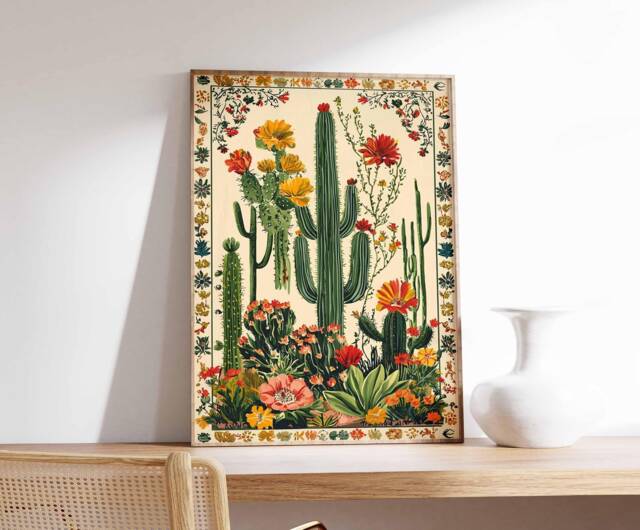 Vintage Mexican Poster, Cactus Print, Prints, Decor, Traditional Latin Botanical Wall Art, Tropical Art - image 1