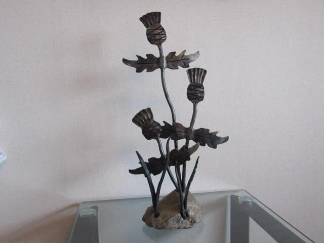 Thistle Sculpture With A Stone Base, Hand Forged By Scottish Blacksmith - image 1