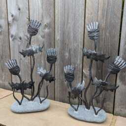 Thistle Sculpture With A Stone Base, Hand Forged By Scottish Blacksmith - thumbnail 3