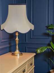 Traditional Cream Fabric Lampshade With Navy Braid Trim Handmade For Table, Floor, Wall Lights
