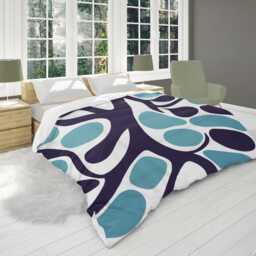 Boho Geometric Scandinavian Comforter, Mid-Century Modern Bedding, Coastal Maximalist, Eclectic Bedroom Decor, Blue On White #139 - thumbnail 2