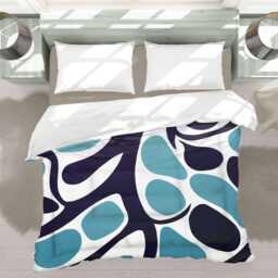Boho Geometric Scandinavian Comforter, Mid-Century Modern Bedding, Coastal Maximalist, Eclectic Bedroom Decor, Blue On White #139 - thumbnail 3