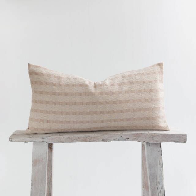 Woven Cotton Lumbar Pillow, Oatmeal Beige, Textured Farmhouse Throw - image 1