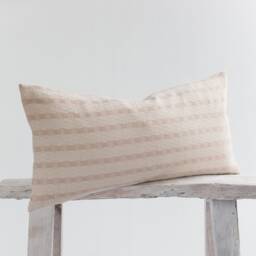 Woven Cotton Lumbar Pillow, Oatmeal Beige, Textured Farmhouse Throw - thumbnail 3