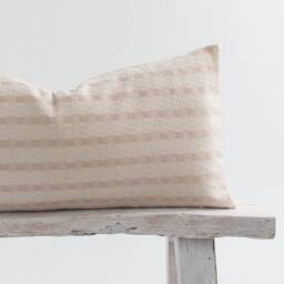 Woven Cotton Lumbar Pillow, Oatmeal Beige, Textured Farmhouse Throw - thumbnail 2