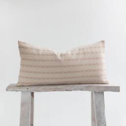 Woven Cotton Lumbar Pillow, Oatmeal Beige, Textured Farmhouse Throw - thumbnail 1