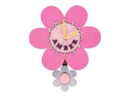 Pink Daisy Flower Personalised Wooden Pendulum Children's Wall Clock