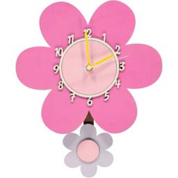 Pink Daisy Flower Personalised Wooden Pendulum Children's Wall Clock - thumbnail 2