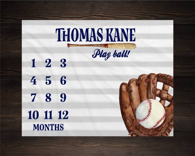 Baseball Milestone Blanket Monthly Growth Tracker Soft Fleece Sports Baby Shower Gift Newborn Watch Me Grow Boy - image 1
