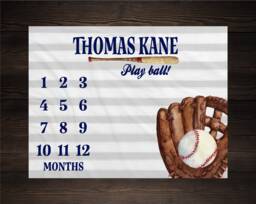Baseball Milestone Blanket Monthly Growth Tracker Soft Fleece Sports Baby Shower Gift Newborn Watch Me Grow Boy - thumbnail 1