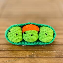 Crochet Peas in A Pod Handmade Cotton Stuffed Toy - thumbnail 1