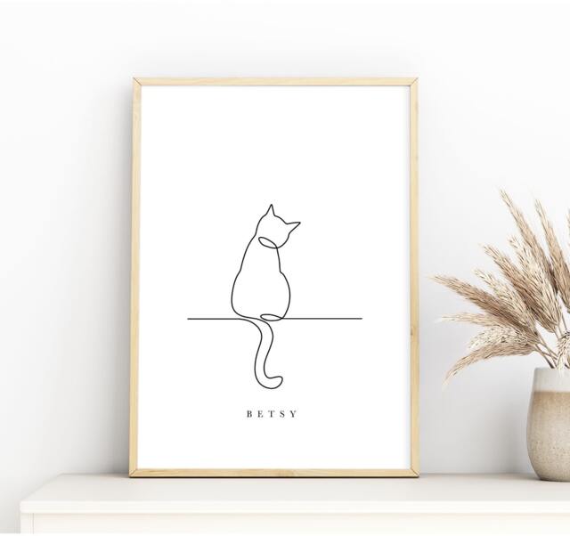 Cat Owner Wall Decor, Line Drawing Print, Art, Personalised Personalise Gift, Pet Lover Gift - image 1