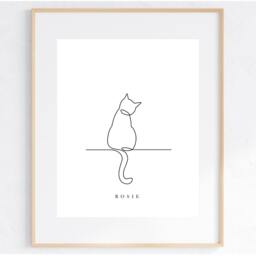 Cat Owner Wall Decor, Line Drawing Print, Art, Personalised Personalise Gift, Pet Lover Gift - thumbnail 2