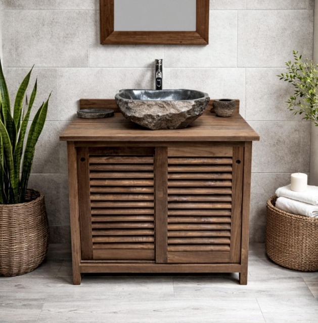 Timbak Louvered Wooden Bathroom Vanity - image 1