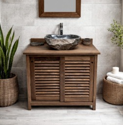 Timbak Louvered Wooden Bathroom Vanity - thumbnail 1