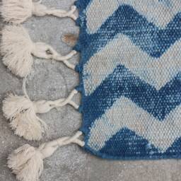 Handwoven Indigo Dhurrie Rug Traditional Indian Cotton Rug - 5x8, 6x9 - thumbnail 3