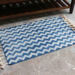 Handwoven Indigo Dhurrie Rug Traditional Indian Cotton Rug - 5x8, 6x9 - thumbnail 4