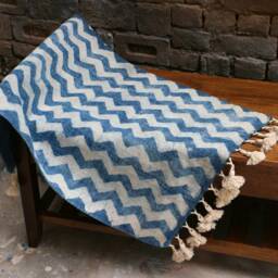 Handwoven Indigo Dhurrie Rug Traditional Indian Cotton Rug - 5x8, 6x9 - thumbnail 2
