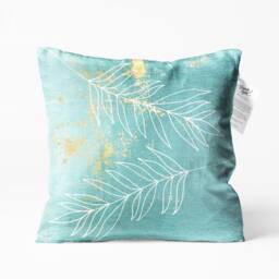 Green Tropical Design Cushion Cover With White Leaves & Yellow Dots - Double Sided Printing On The Soft Chenille Multi Size Options - thumbnail 1