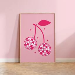 Cherry Disco Ball Print, Trendy Retro Wall Art, Print Pink, Gallery Cute Kitchen Home Decor Poster 2316 - thumbnail 2