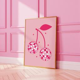Cherry Disco Ball Print, Trendy Retro Wall Art, Print Pink, Gallery Cute Kitchen Home Decor Poster 2316 - thumbnail 3
