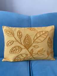 Handmade Punch Needle Pillow Cover Mustard Linen Leaf Design