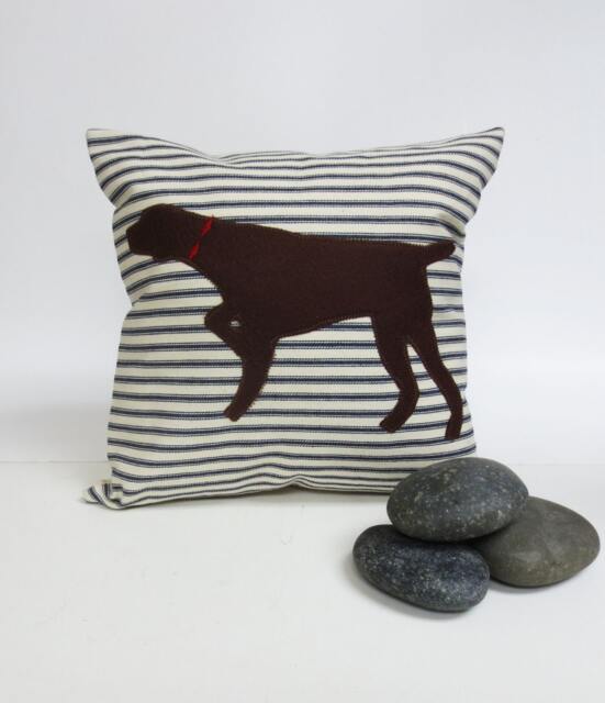German Shorthair Pointer Pillow Brown Silhouette On Ticking Stripe - image 1